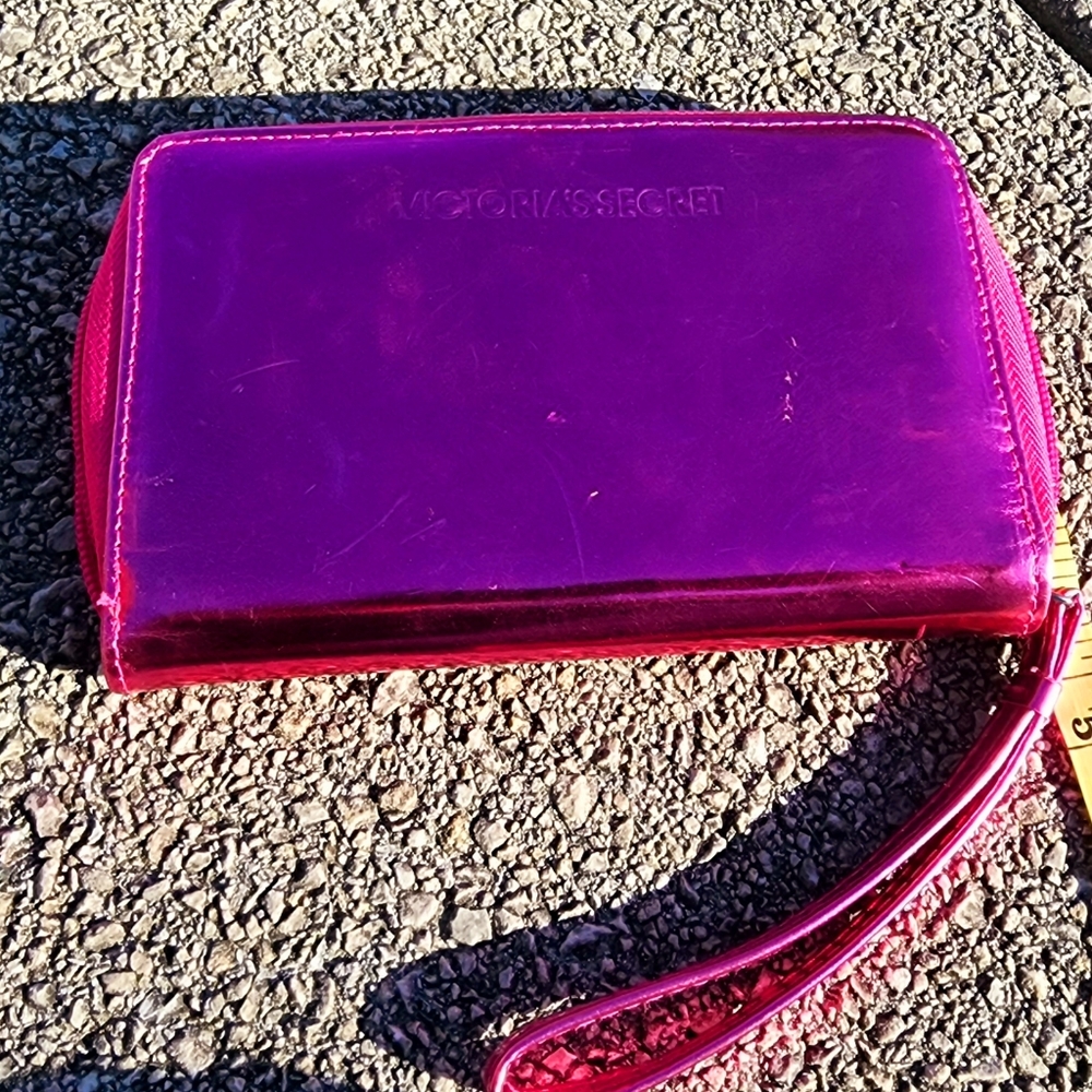 Victoria Secret's hot pink shiny foil bifold wallet